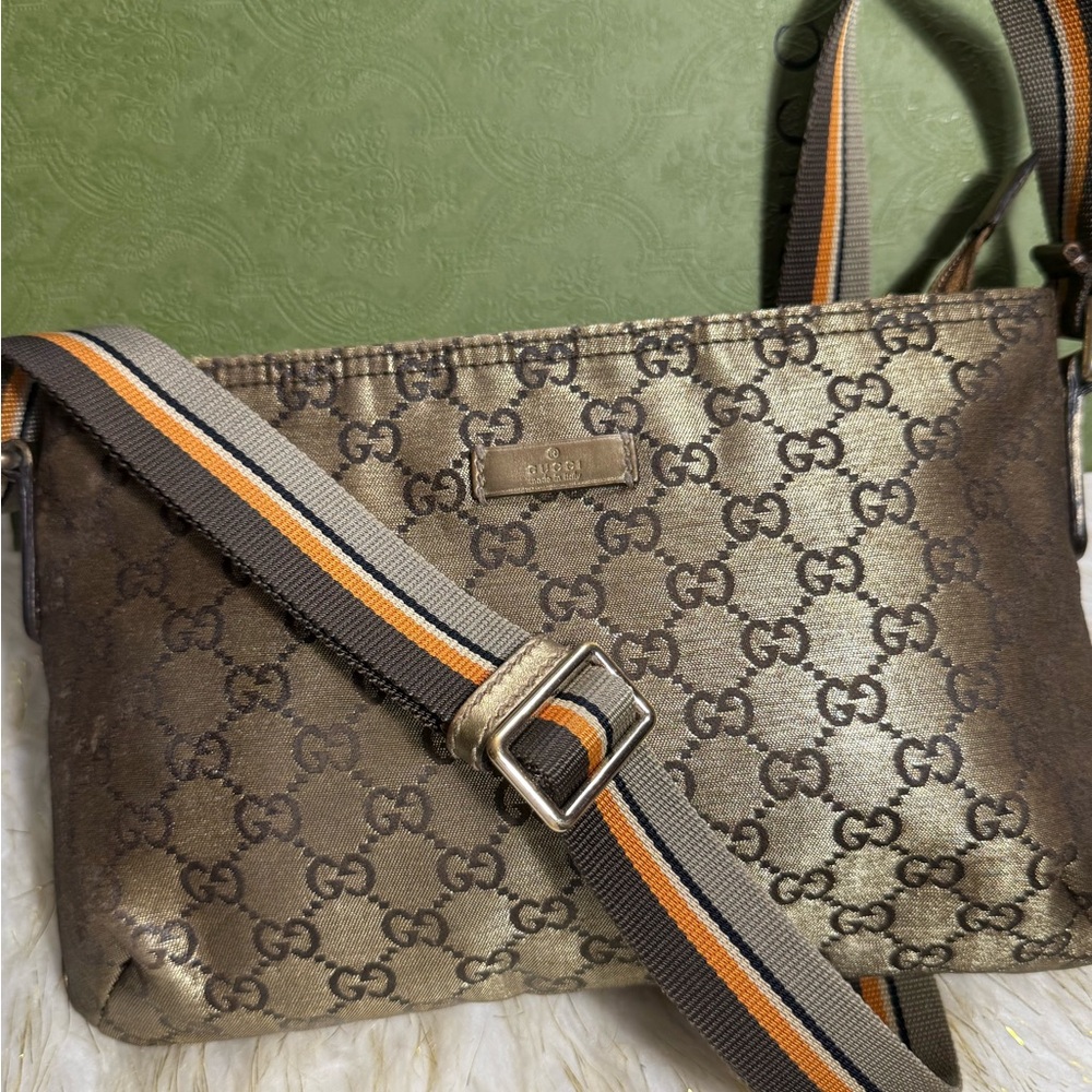 Gucci Brown Gold Crossbody Messenger with Box